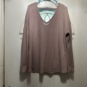 American Eagle Outfitters Mauve Pink V‑Neck Waffle Knit Sweater